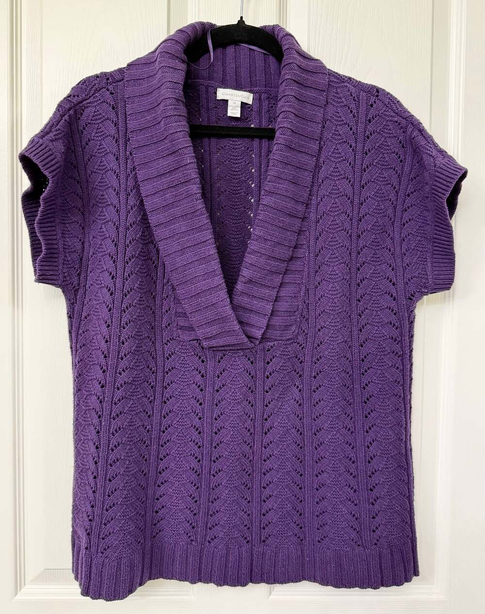 Charter Club Cable Knit Purple Kimono Short Sleeve Top Shawl Collar Sweater XL